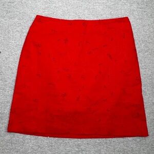 Ann Taylor Tomato Red Iris Floral Eyelet Cotton Mini Skirt Sz 4P Petite